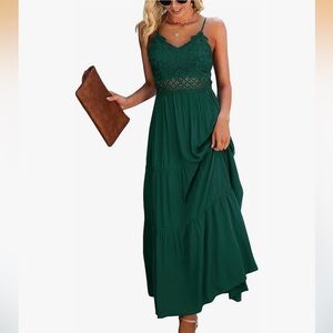 Women's Dokuritu Lace Bodice Spaghetti Strap Emerald Green Maxi Dress